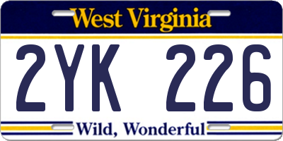 WV license plate 2YK226