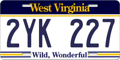 WV license plate 2YK227