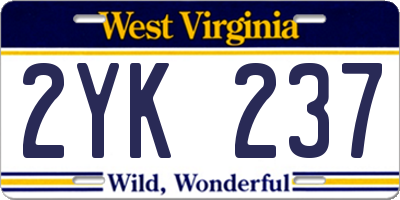 WV license plate 2YK237