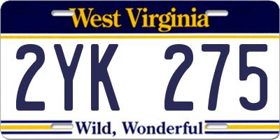 WV license plate 2YK275