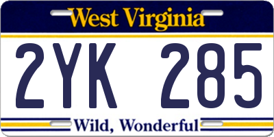 WV license plate 2YK285