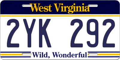 WV license plate 2YK292