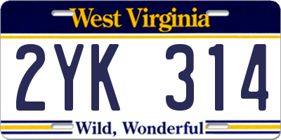 WV license plate 2YK314