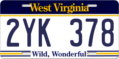 WV license plate 2YK378