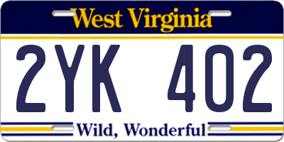 WV license plate 2YK402