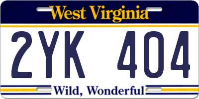 WV license plate 2YK404