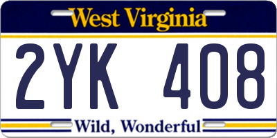WV license plate 2YK408