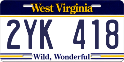 WV license plate 2YK418
