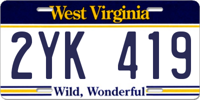 WV license plate 2YK419
