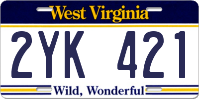 WV license plate 2YK421