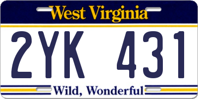 WV license plate 2YK431
