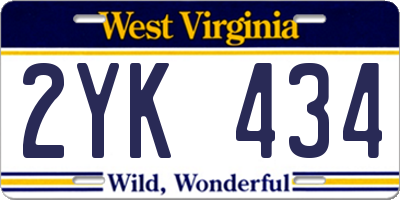 WV license plate 2YK434