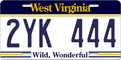 WV license plate 2YK444