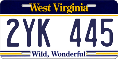 WV license plate 2YK445