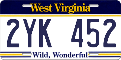 WV license plate 2YK452