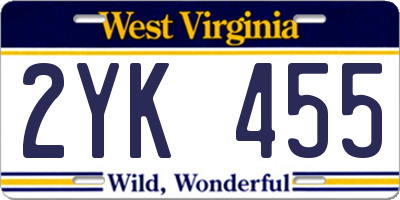WV license plate 2YK455