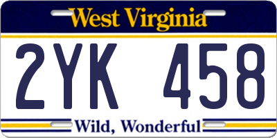 WV license plate 2YK458