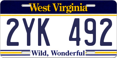 WV license plate 2YK492