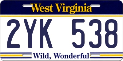 WV license plate 2YK538
