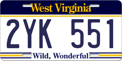 WV license plate 2YK551