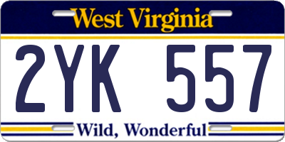 WV license plate 2YK557