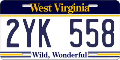 WV license plate 2YK558