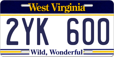 WV license plate 2YK600