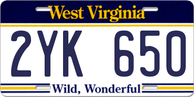 WV license plate 2YK650