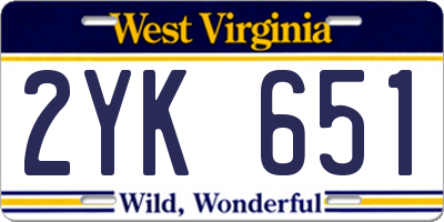 WV license plate 2YK651