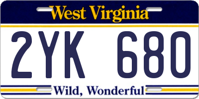 WV license plate 2YK680