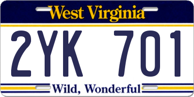 WV license plate 2YK701