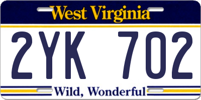 WV license plate 2YK702