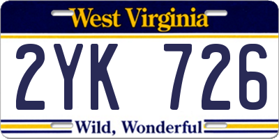 WV license plate 2YK726