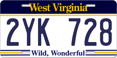 WV license plate 2YK728