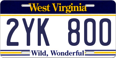 WV license plate 2YK800