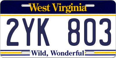 WV license plate 2YK803