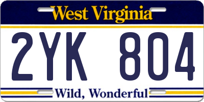 WV license plate 2YK804