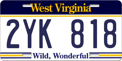 WV license plate 2YK818