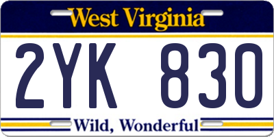 WV license plate 2YK830