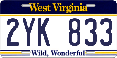 WV license plate 2YK833