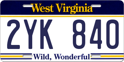 WV license plate 2YK840