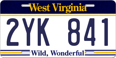 WV license plate 2YK841