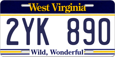 WV license plate 2YK890