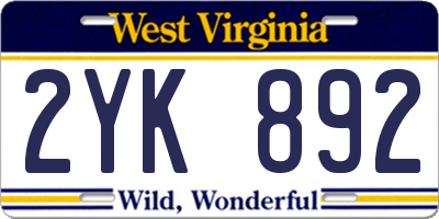 WV license plate 2YK892