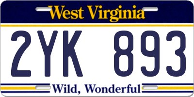 WV license plate 2YK893