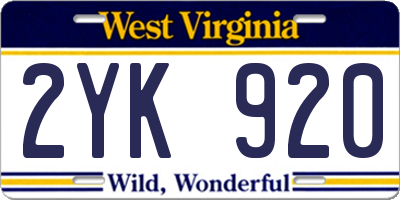WV license plate 2YK920