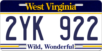 WV license plate 2YK922