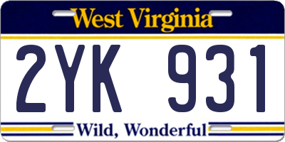 WV license plate 2YK931