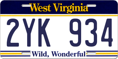 WV license plate 2YK934