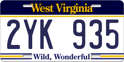 WV license plate 2YK935
